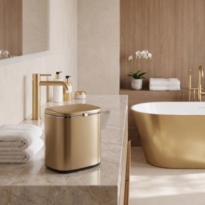 poubelle salle de bain dorée octavia simple efficace