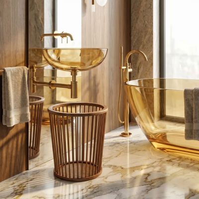 poubelle de salle de bain bambou s'harmonise style