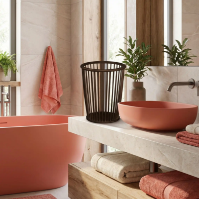 poubelle de salle de bain en bambou touche chaleureuse