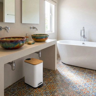 poubelle salle de bain bambou design contemporain