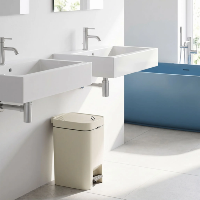 poubelle salle de bain beige devient fluide