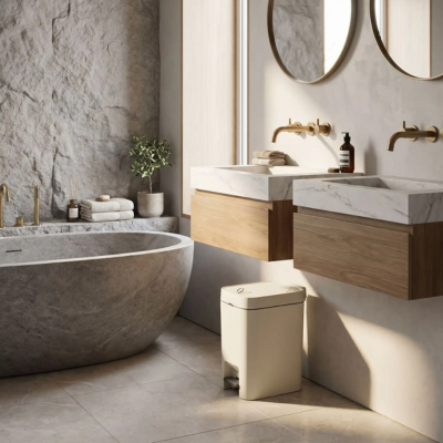 poubelle salle de bain beige douceur élégance