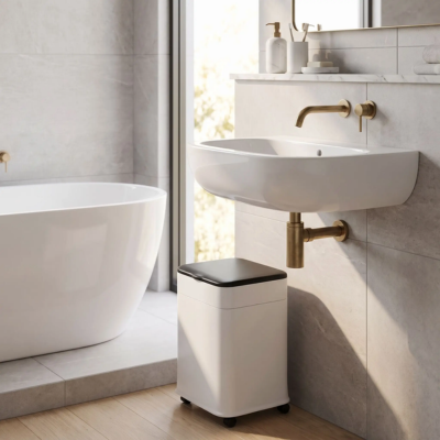 poubelle salle de bain blanche andrea design moderne epure