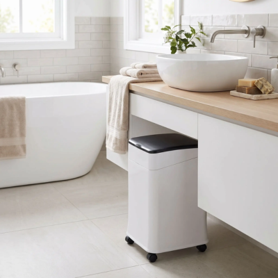 poubelle salle de bain blanche andrea geste fluide