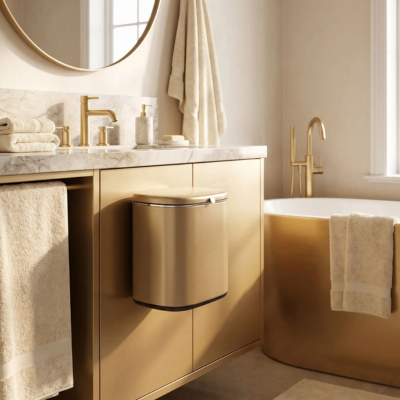 poubelle salle de bain dorée octavia fixation propre