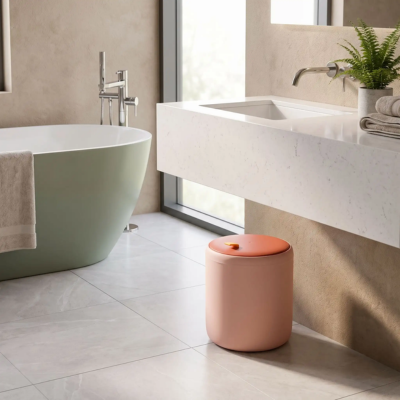 poubelle salle de bain rose asia resiste choc 